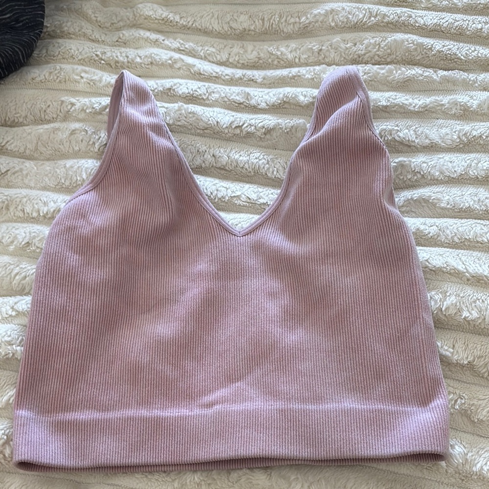 Cute Pink Ribbed V-Neck Crop Top
